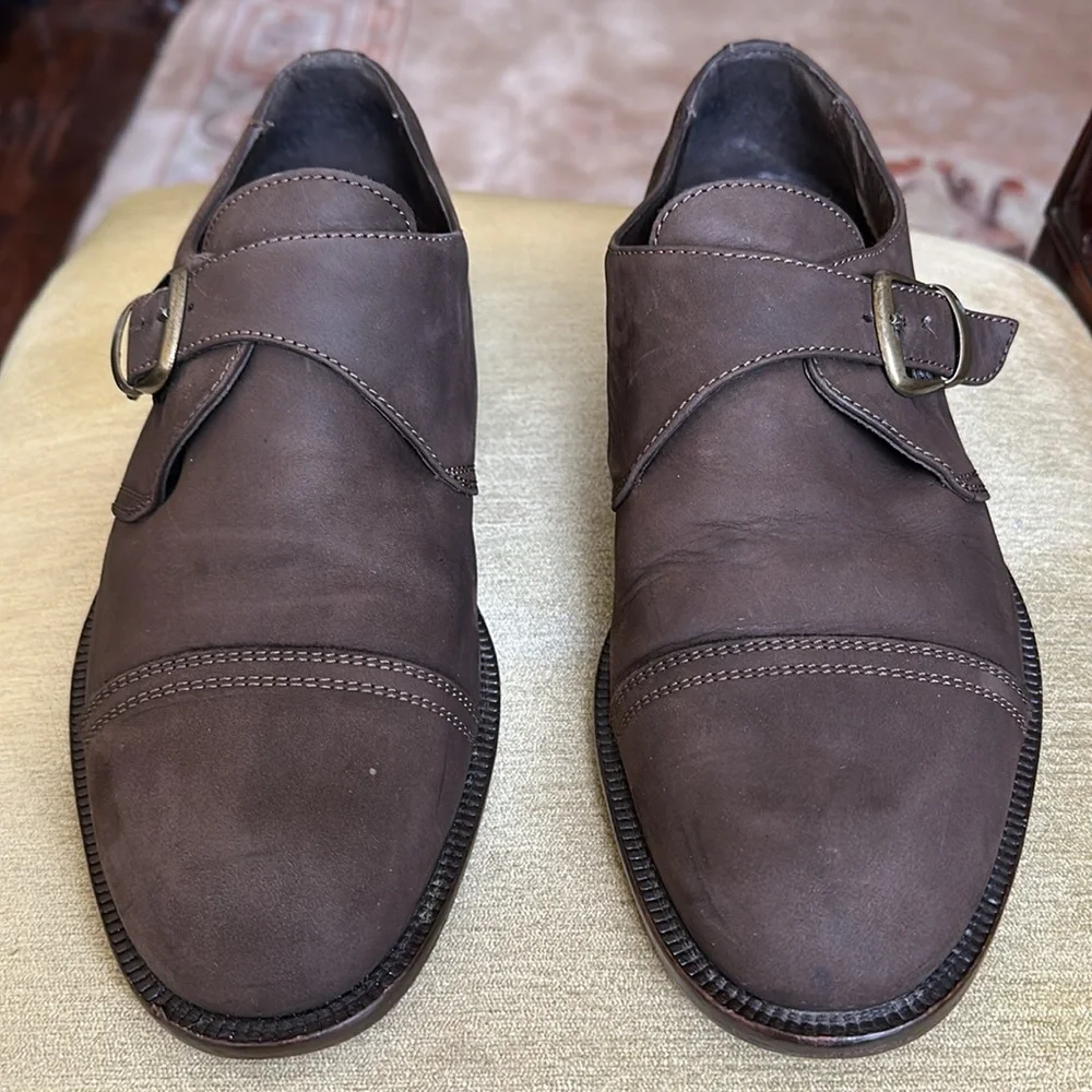 Nobel Shoes Men's Brown Leather Monk Strap Shoe EU 43 US 9.5-10